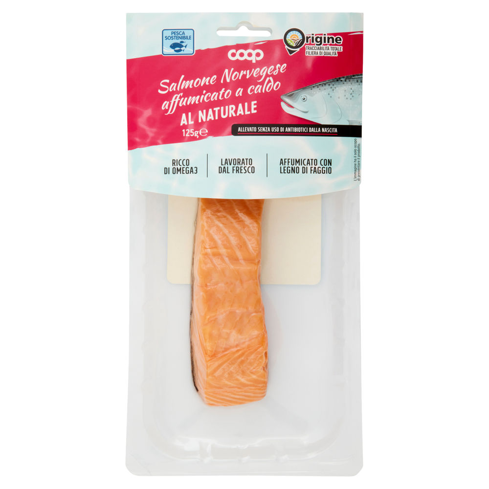 SALMONE NORVEGESE AFFUMICATO A CALDO AL NATURALE ORIGINE COOP G 125 - 0