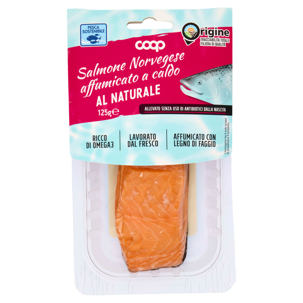 FILETTO DI SALMONE NORVEGESE AFFUMICATO A CALDO AL NATURALE ORIGINE COOP G 125 - 13