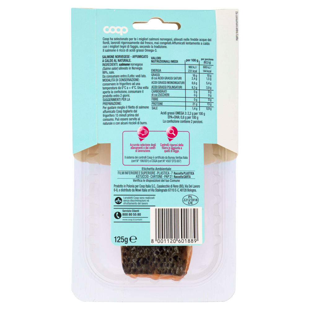 FILETTO DI SALMONE NORVEGESE AFFUMICATO A CALDO AL NATURALE ORIGINE COOP G 125 - 11