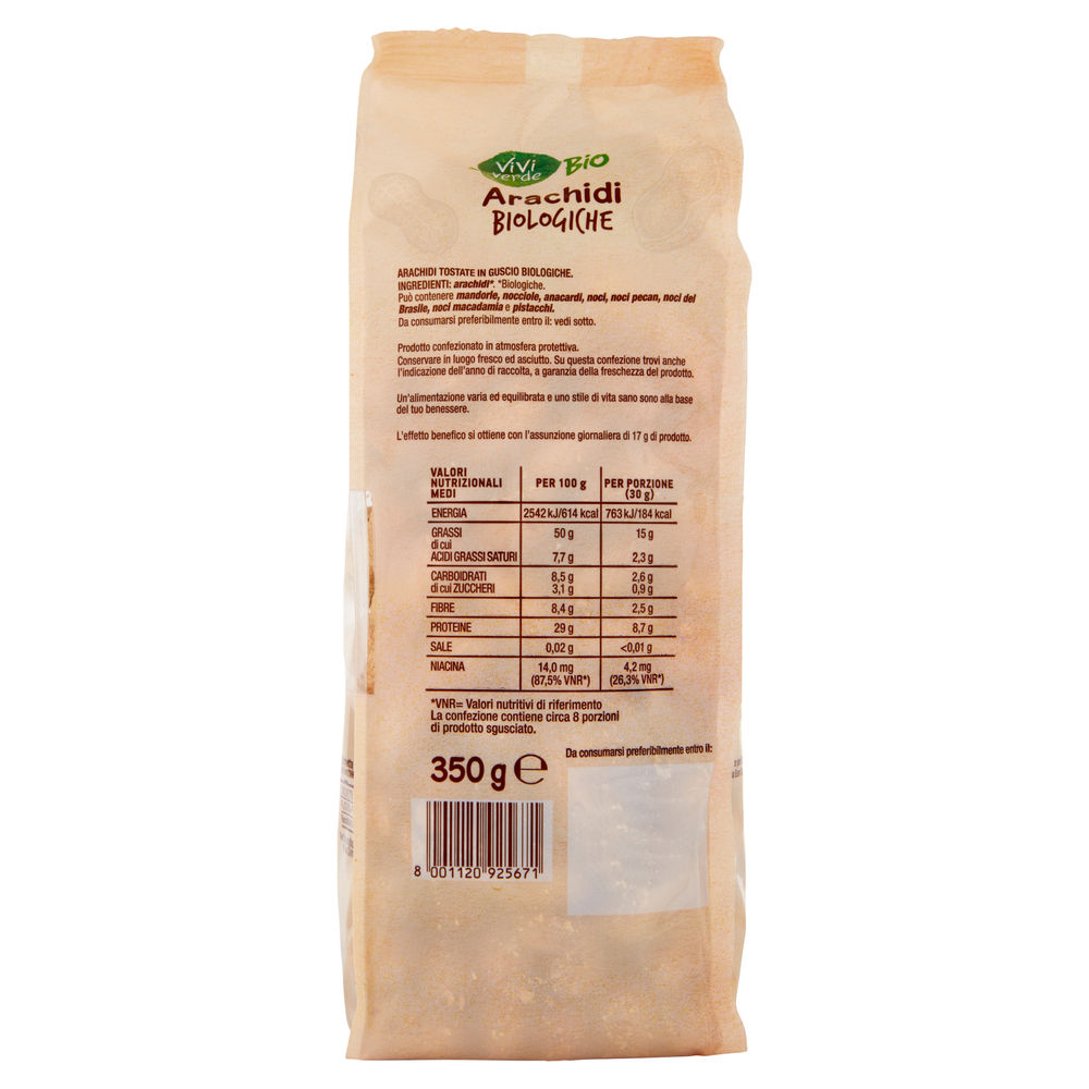 ARACHIDI BIO TOSTATE NON SALATE VIVI VERDE BIO COOP ES 9-11 BS G 350 - 1