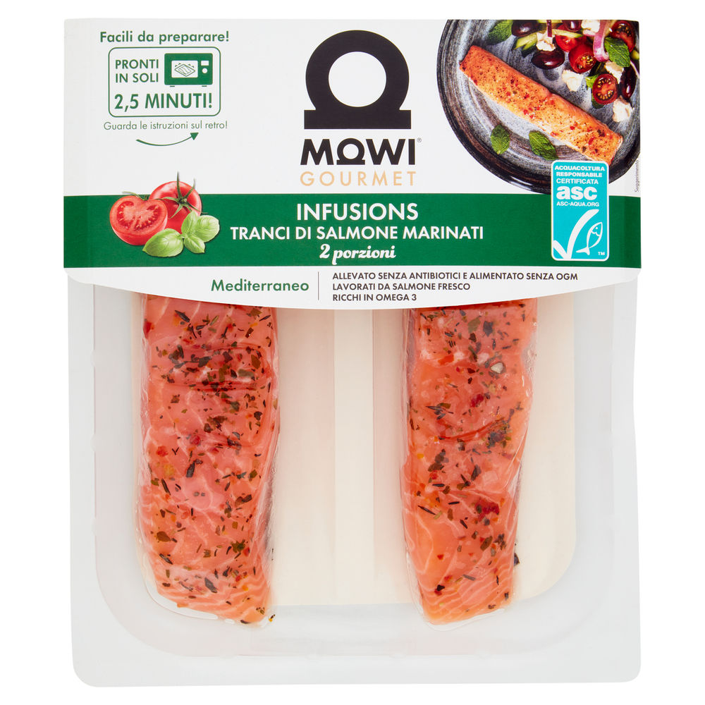 Trancio di salmone norvegese marinato gusto mediterraneo mowi pf 220 g skin