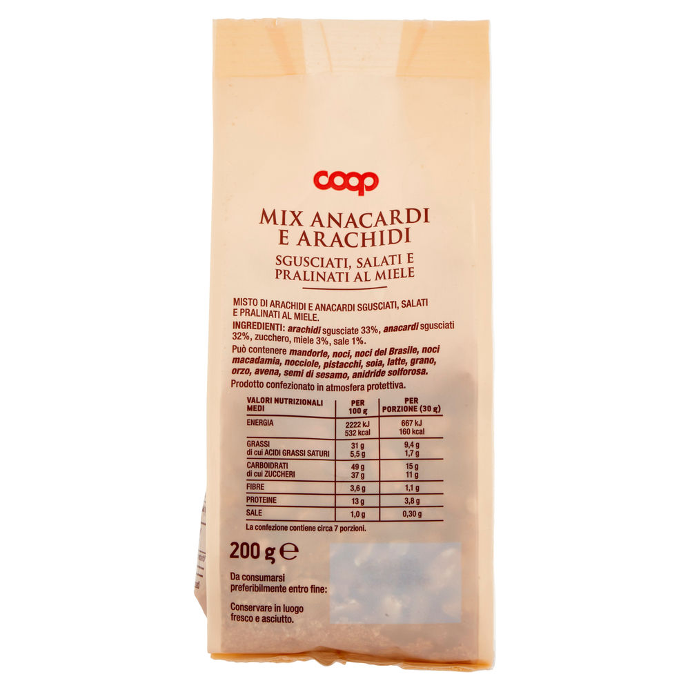 MIX ANACARDI E ARACHIDI SGUSCIATI SALATI PRALINATI AL MIELE GOURMET COOP BS G200 - 1