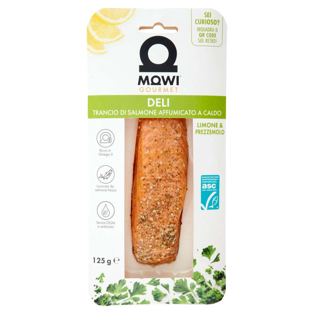 TRANCIO DI SALMONE NORV AFFUMICATO A CALDO LIMONE PREZZEMOLO MOWI PF 125 G SKIN - 4