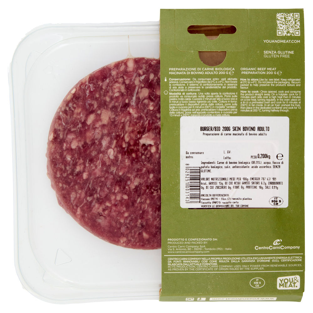 BURGER DI BOVINO ADULTO BIO SKIN 200 G YOU&MEAT - 1