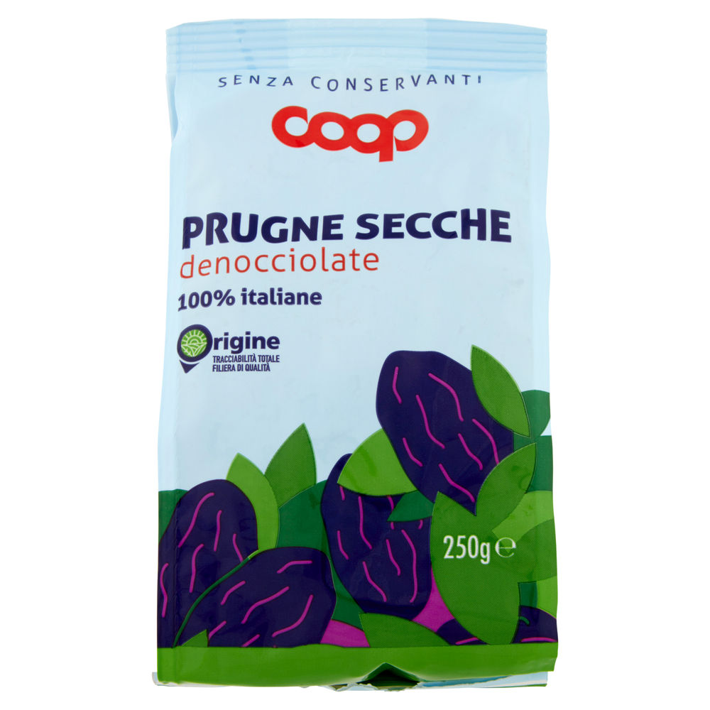 Prugne secche italiane senza nocciolo coop 32-34 bs g 250