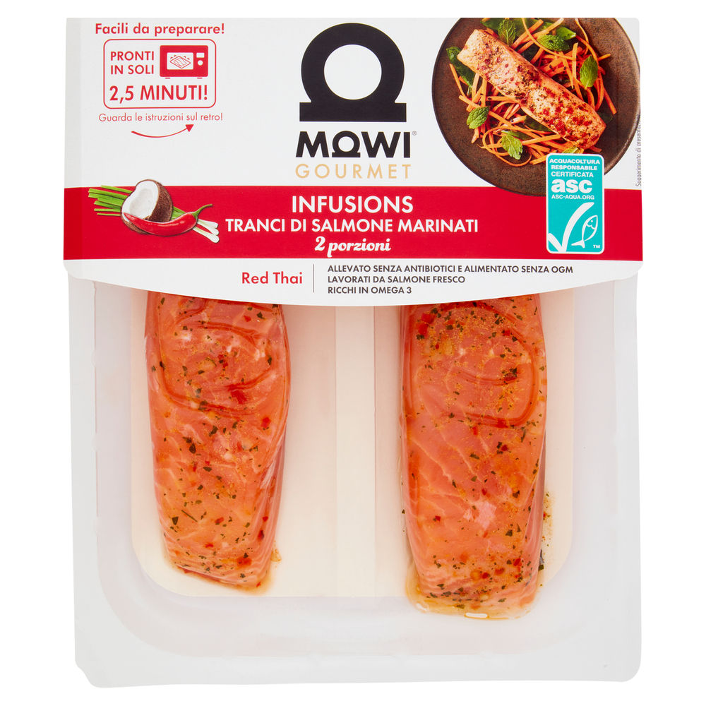 Tranci di salmone norvegese marinato red thai infusions mowi pf 220 g skin