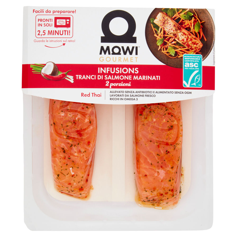 TRANCI DI SALMONE NORVEGESE MARINATO RED THAI INFUSIONS MOWI PF 220 G SKIN - 3