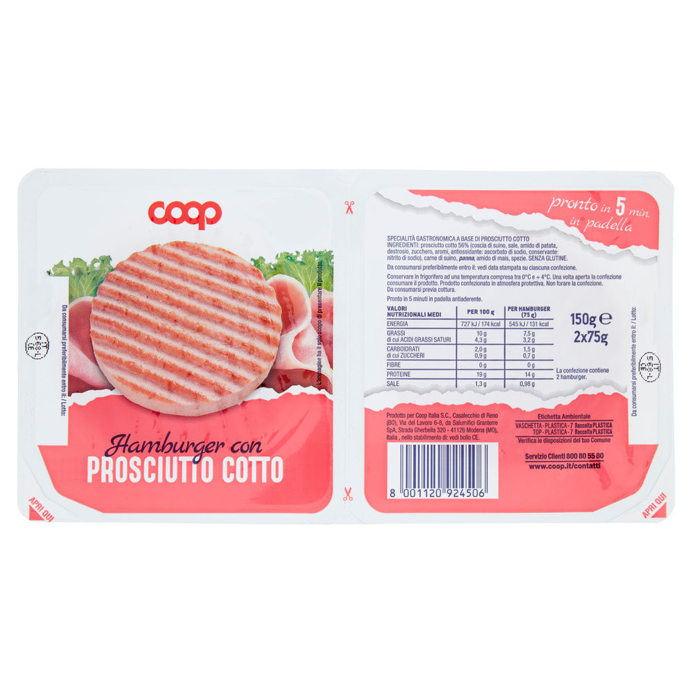 HAMBURGER CON PROSCIUTTO COTTO VASCHETTA BIPORZIONE COOP G 150 - 5