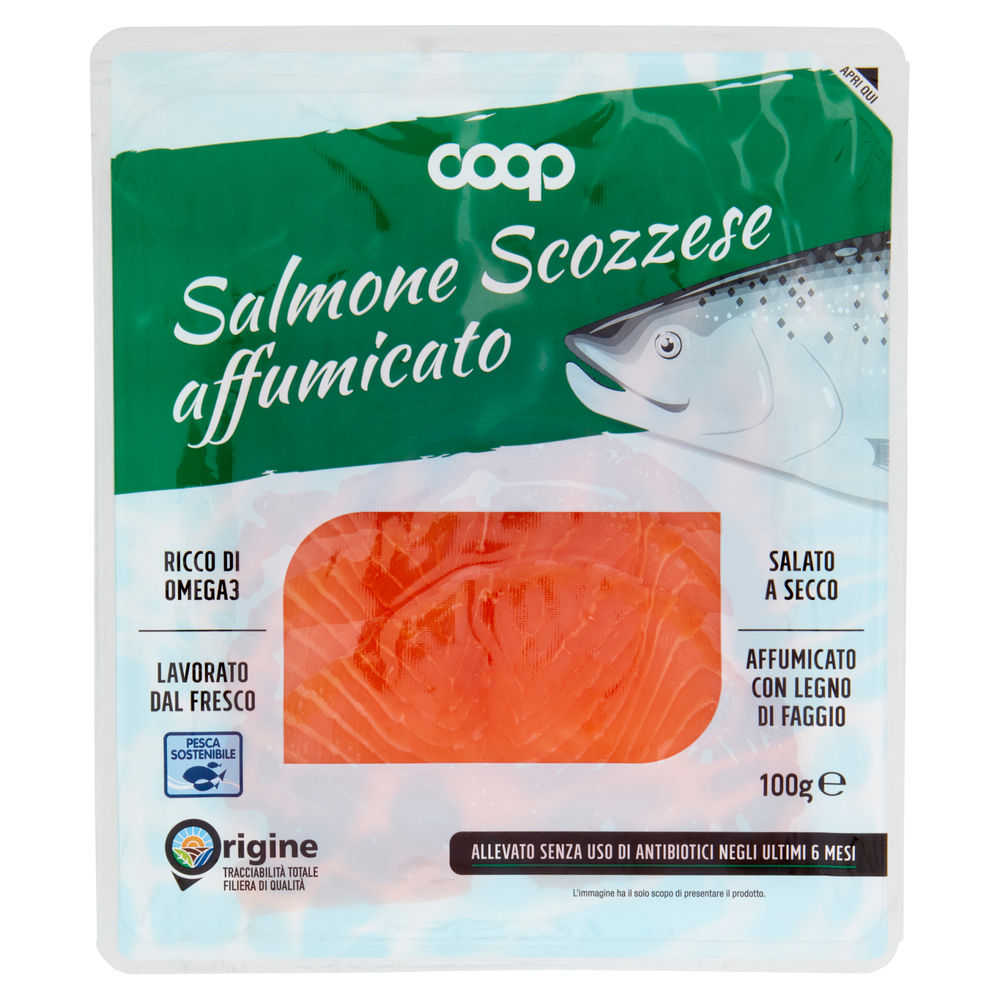 SALMONE SCOZZESE AFFUMICATO ALL. S/ANTIB. ULTIMI 6M ORIGINE COOP G 100 - 0