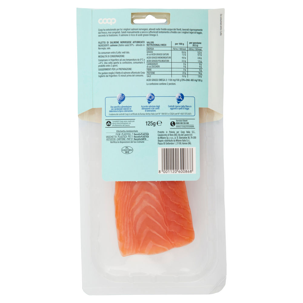 FILETTO DI SALMONE NORVEGESE AFFUMICATO ORIGINE COOP G 125 - 1