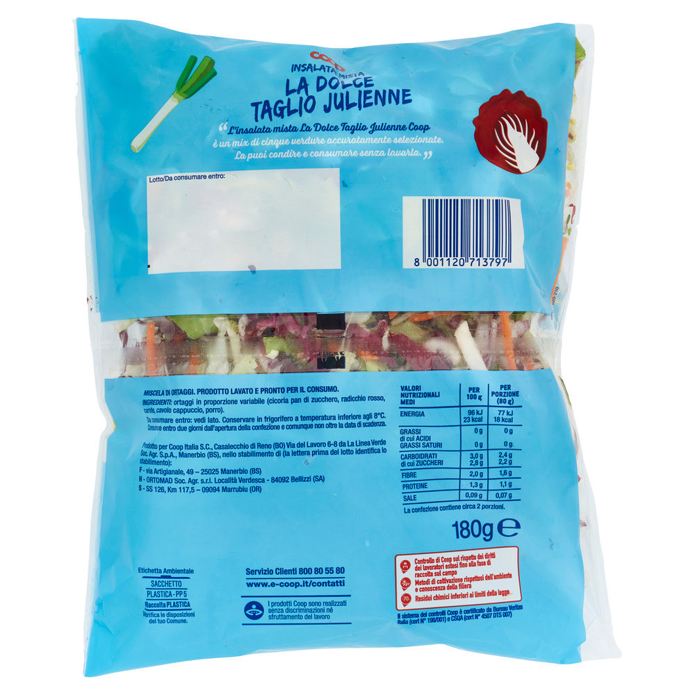 INS MISTA DOLCE TAG JULIEN P ZUCC,RAD ROS,CAR,CAVOLO CAP, PORRI COOP BS G180 - 36