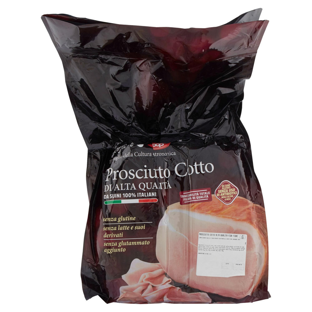 PROSCIUTTO COTTO AQ NAZ.DA SUINI ALL.S/ANTIB. DOPO SVEZ FIOR FIORE COOP KG 8,5CA - 1