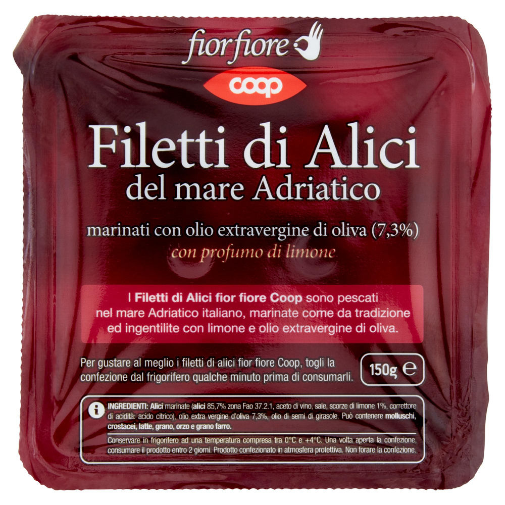 Filetti di alici del mare adriatico con profumo di limone fior fiore coop g 150