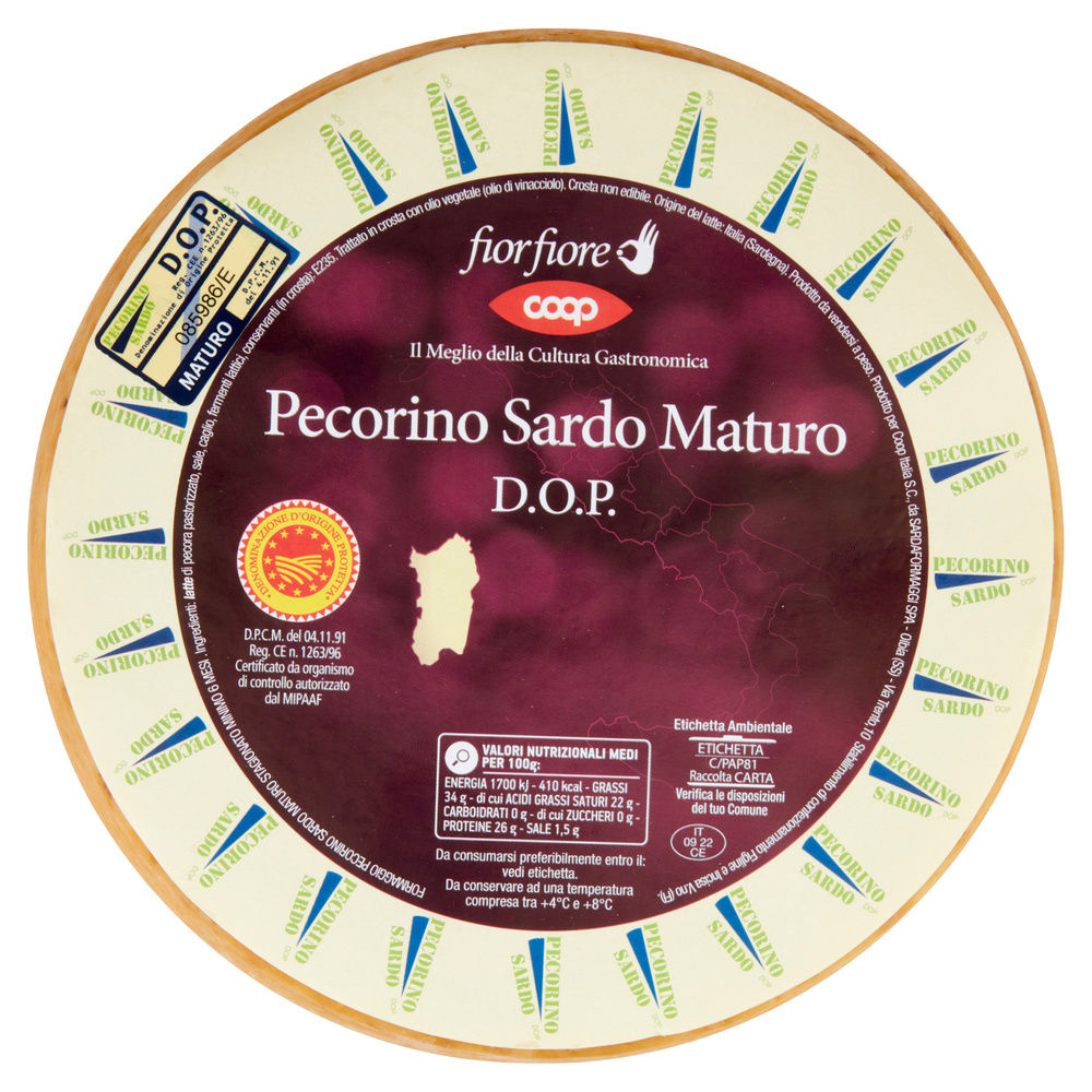 PECORINO SARDO MATURO DOP FIOR FIORE COOP FORMA 3KG CA - 6