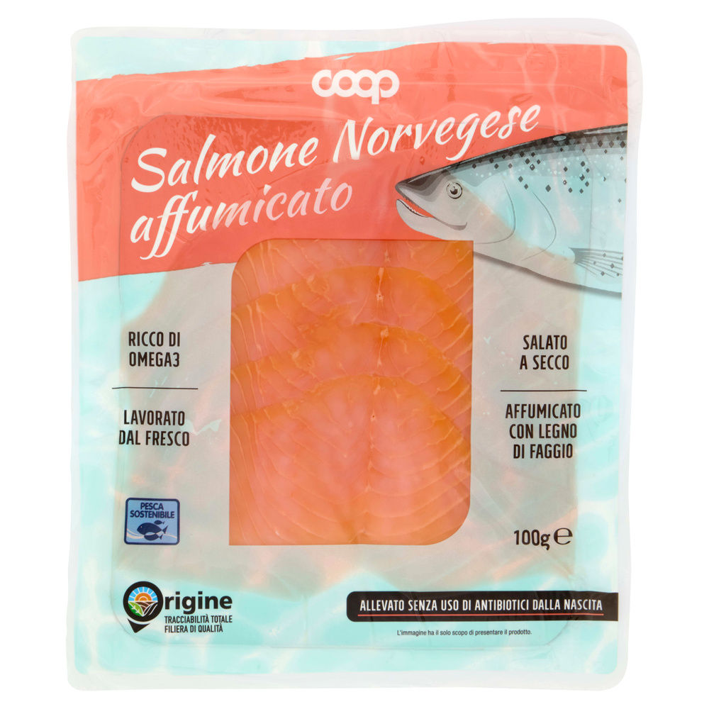 SALMONE NORVEGESE AFFUMICATO ALLEVATO S/ANTIB ORIGINE COOP G 100 - 8