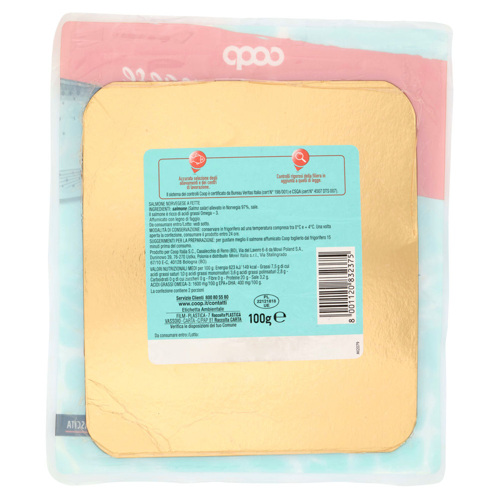 SALMONE NORVEGESE AFFUMICATO ALLEVATO S/ANTIB ORIGINE COOP G 100 - 10