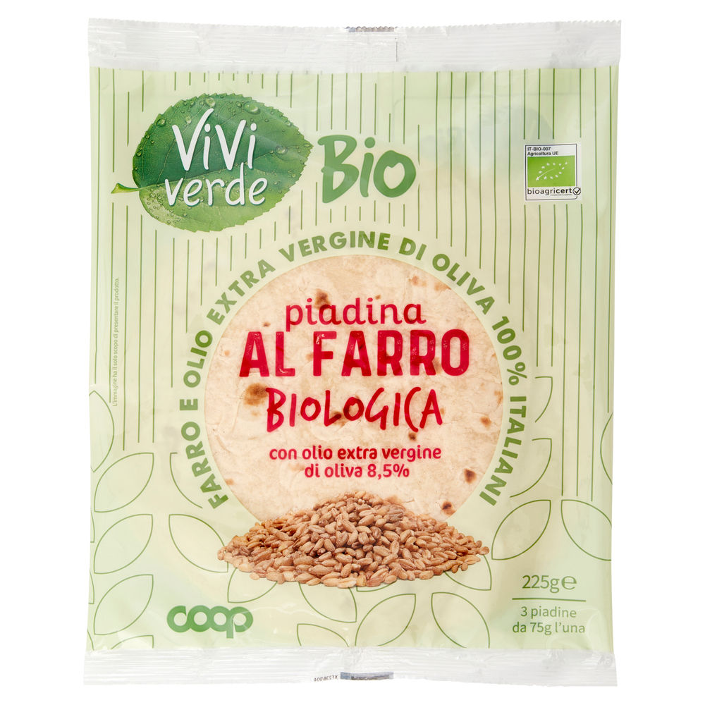 Piadina biologica al farro vivi verde coop pz 3 g 225