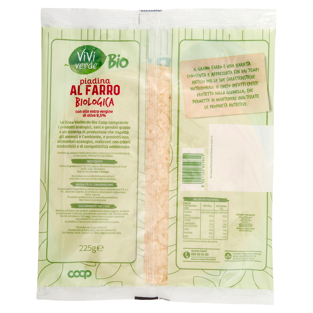 PIADINA BIOLOGICA AL FARRO VIVI VERDE COOP PZ 3 G 225 - 1