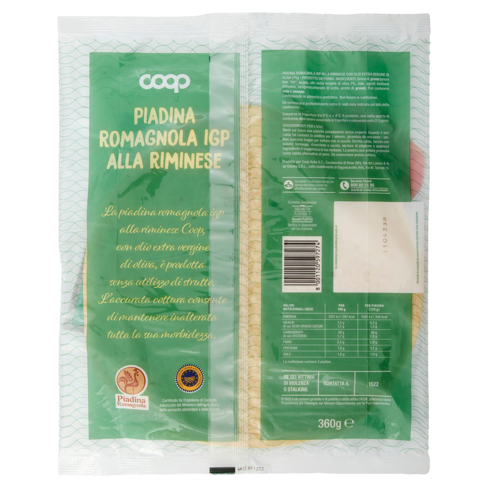 PIADINA ROMAGNOLA ALLA RIMINESE CON OLIO EVO COOP G 360 - 2