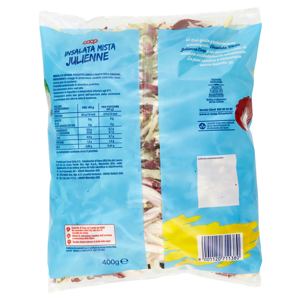 INSALATA MISTA MAXI FORMAT JULIEN PANDIZUCC E RADICCHIO ROSSO COOP BS G 400 - 44