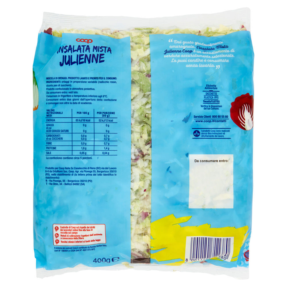 INSALATA MISTA MAXI FORMAT JULIEN PANDIZUCC E RADICCHIO ROSSO COOP BS G 400 - 36