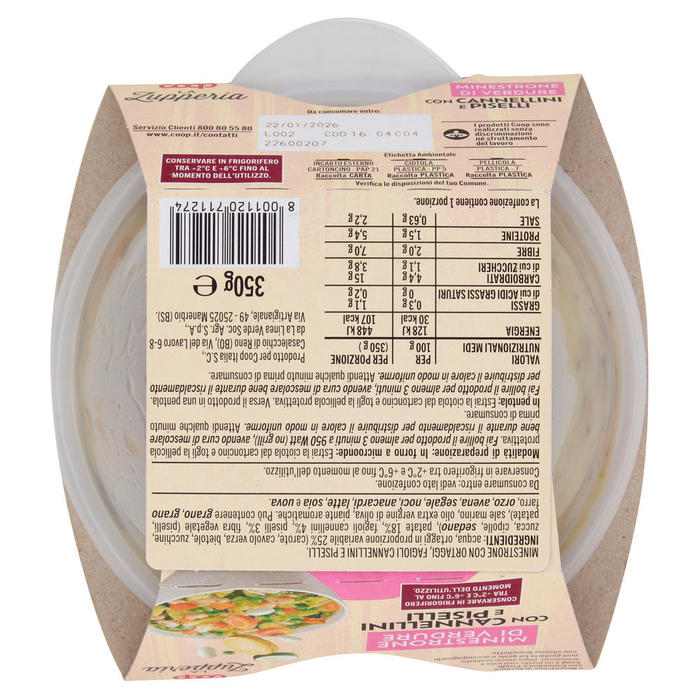 MINESTRONE DI VERDURE CON CANNELLINI E PISELLI  COOP CIOT 350 G - 1