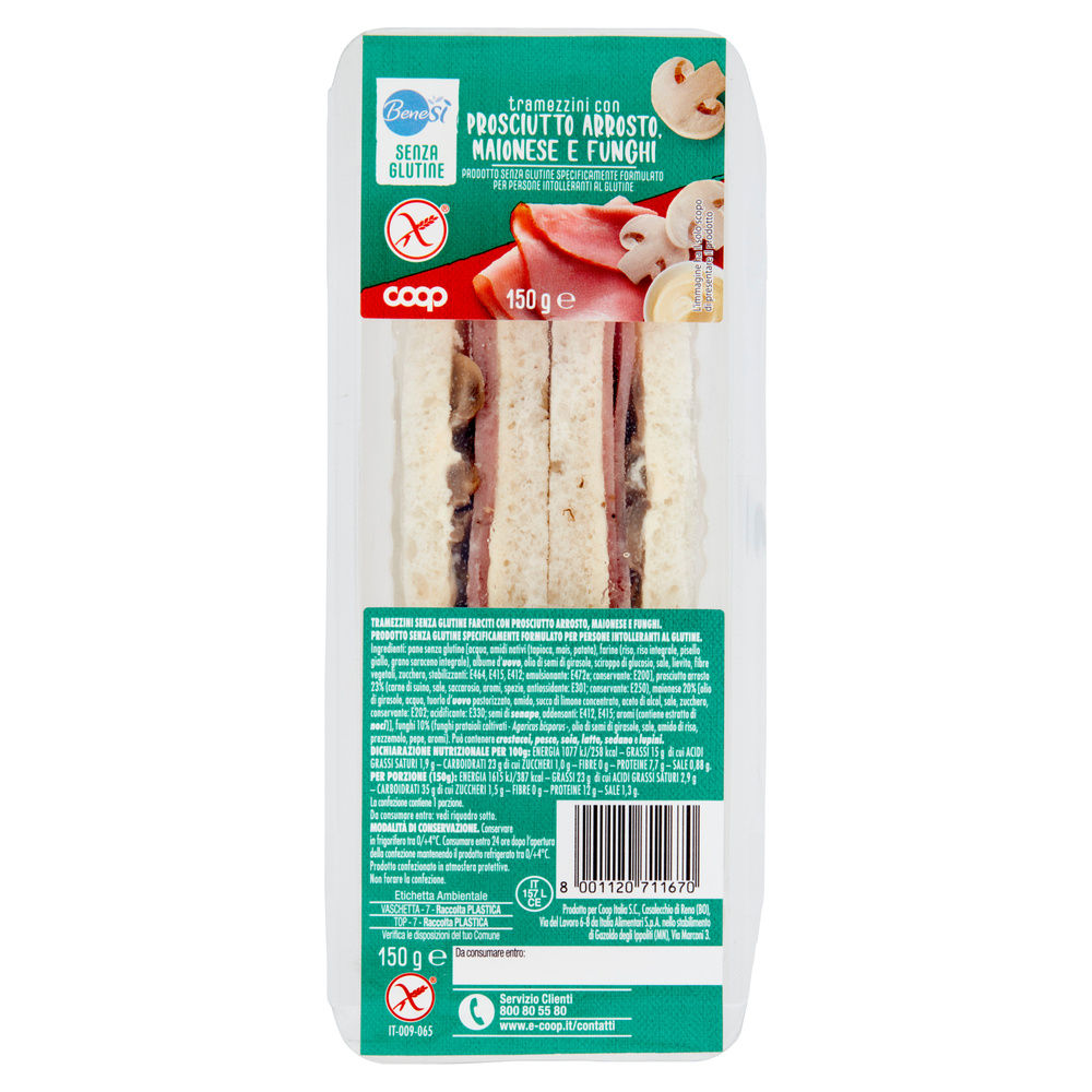 TRAMEZZINI CON PROSCIUTTO ARROSTO, MAIONESE, FUNGHI S/GLUTINE BENE SÌ COOP G 150 - 2