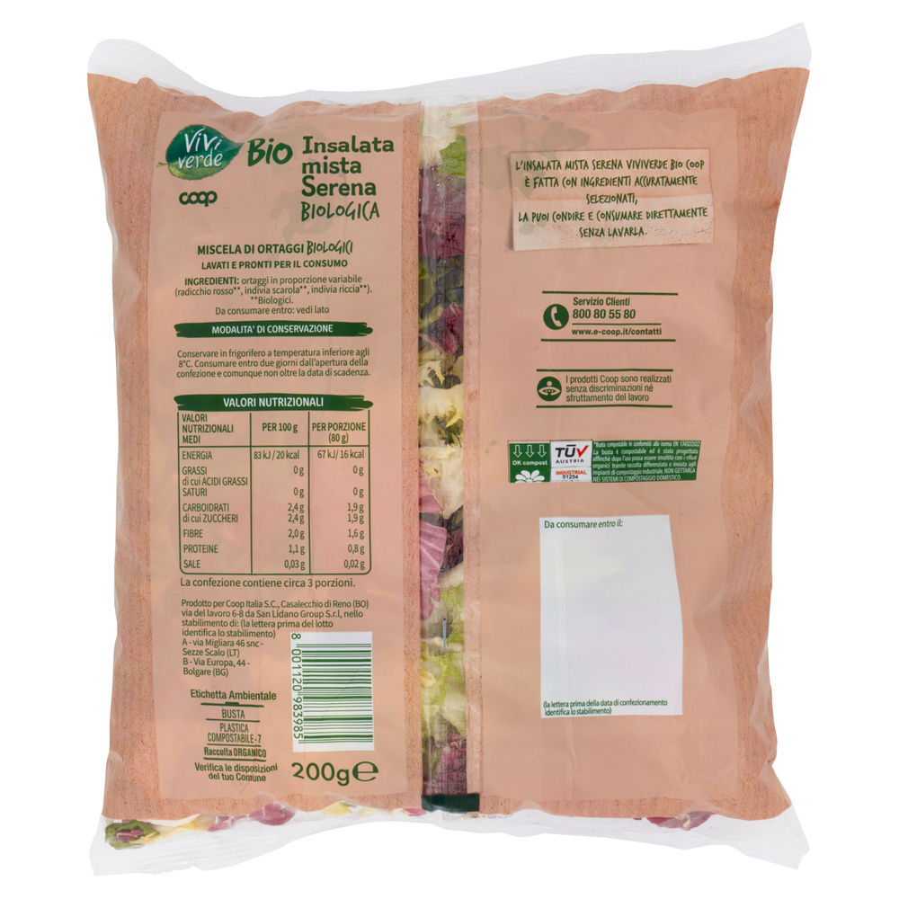 INSALATA MISTA SERENA VIVI VERDE BIO COOP IT I^ BS G 200 - 11