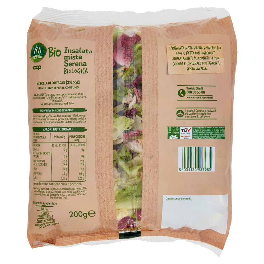 INSALATA MISTA SERENA VIVI VERDE BIO COOP IT I^ BS G 200 - 18