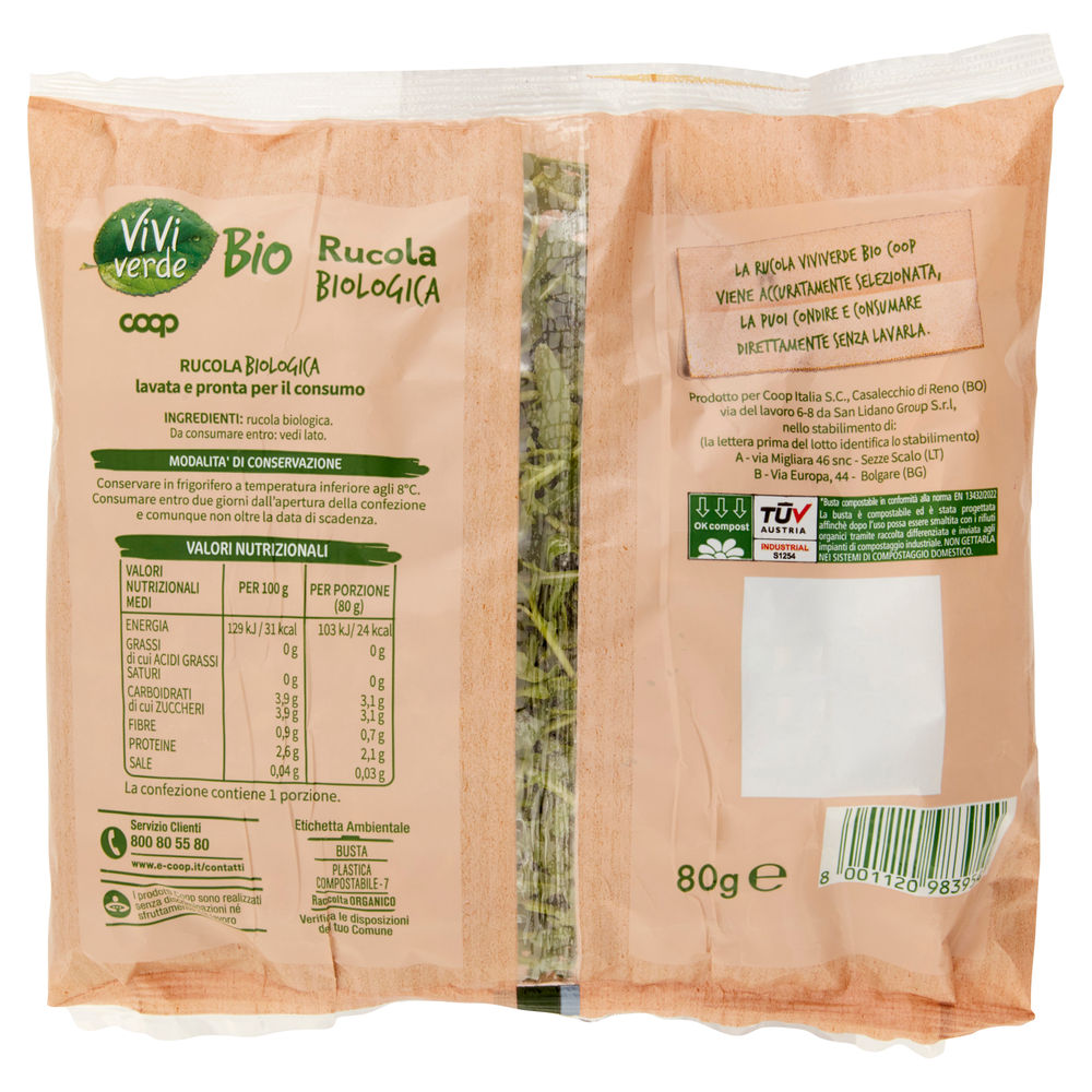 RUCOLA VIVI VERDE BIO COOP IT I^ BS G 80 - 2