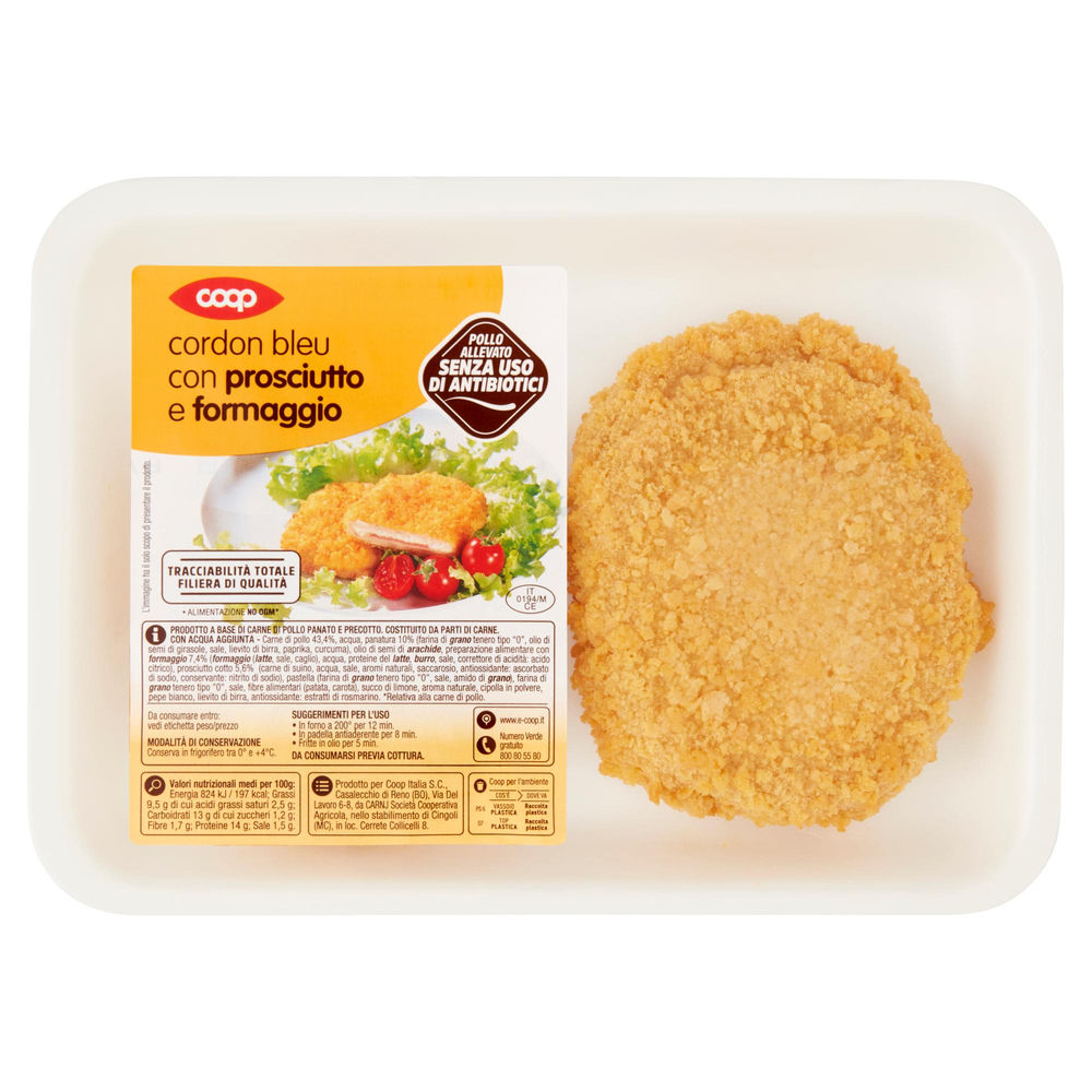 Cordon bleu con prosciutto e formaggio senza uso di antibiotici cf 250 g coop