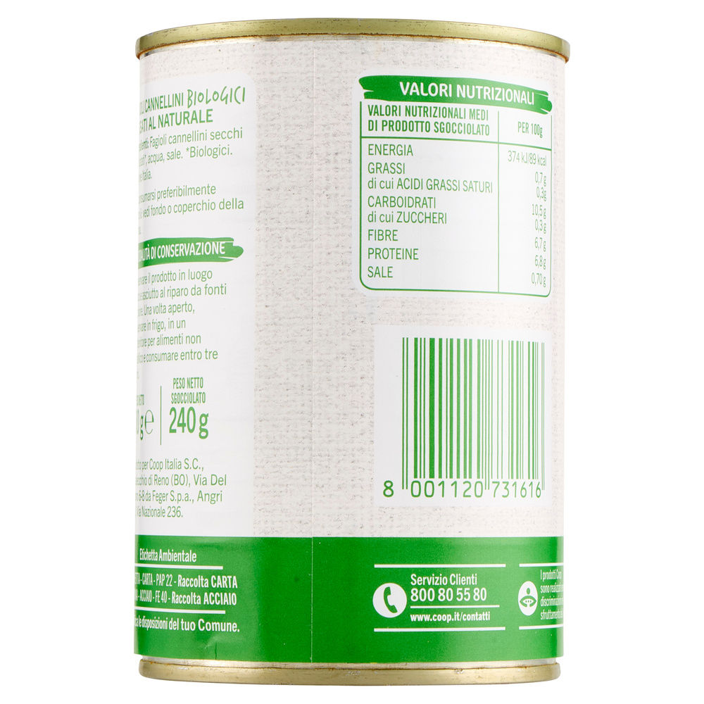 FAGIOLI CANNELLINI BIO VIVI VERDE COOP LATTINA G 400 SG G 240 - 12