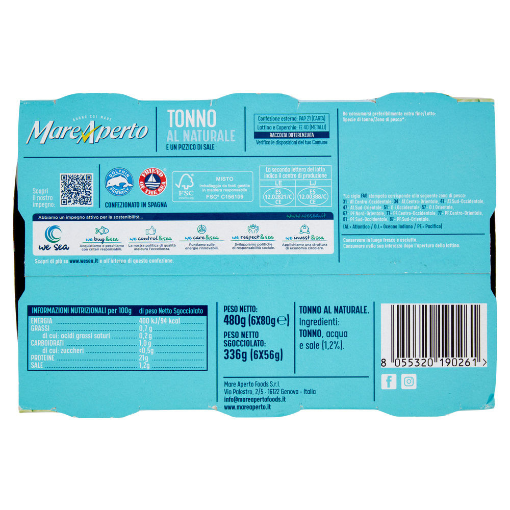 TONNO AL NATURALE E UN PIZZICO DI SALE MARE APERTO CLUSTER 6X80G SGOCC.6X56G - 1