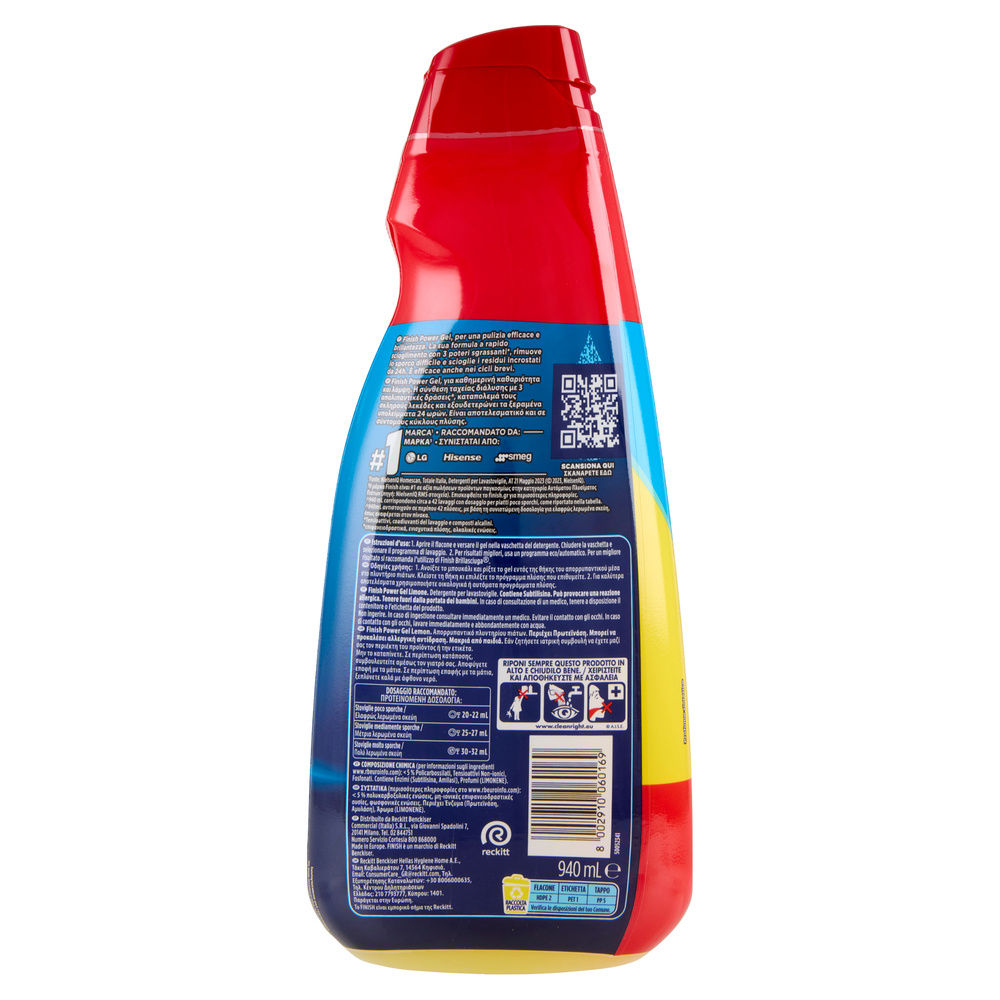 DETERSIVO PER LAVASTOVIGLIE FINISH POWER GEL MAX LIMONE ML 940 - 1