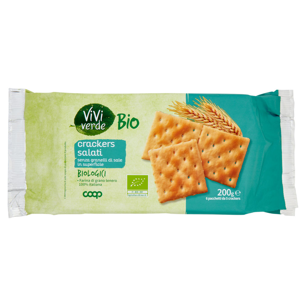 CRACKERS SALATI SENZA GRANELLI DI SALE IN SUPERFICIE BIO VIVI VERDE COOP G 200 - 0