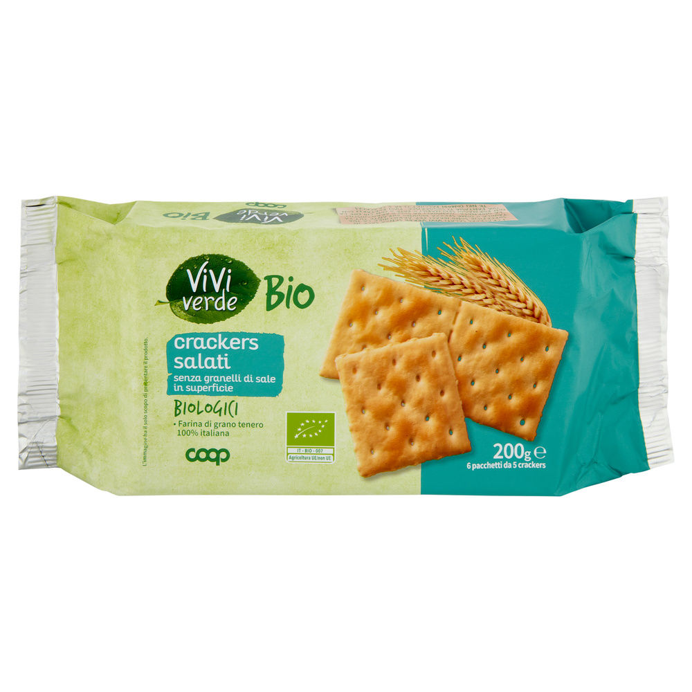 CRACKERS SALATI SENZA GRANELLI DI SALE IN SUPERFICIE BIO VIVI VERDE COOP G 200 - 2