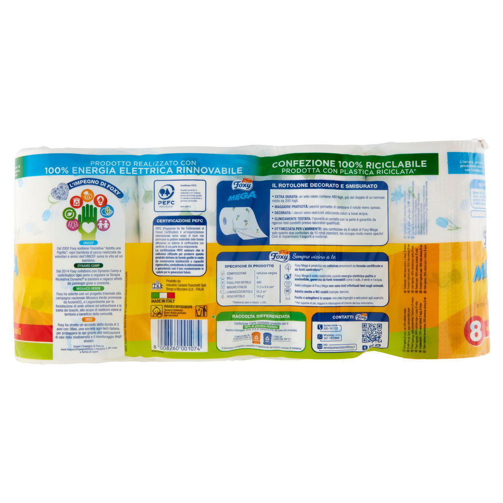 CARTA IGIENICA FOXY MEGA 2V ROTOLONE DECORATO CELLO PZ.8 - 1