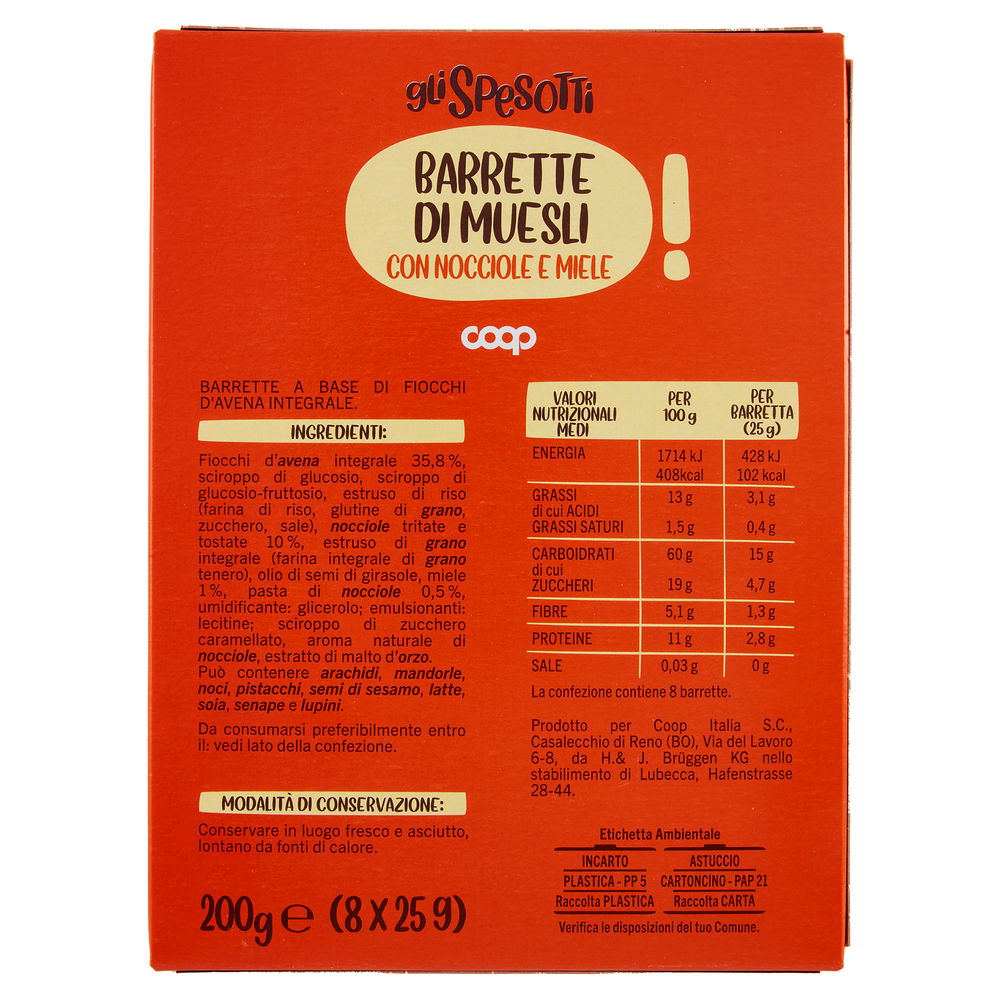 BARRETTA GLI SPESOTTI MUESLI CON NOCCIOLE E MIELE 8 PEZZI G200 - 1
