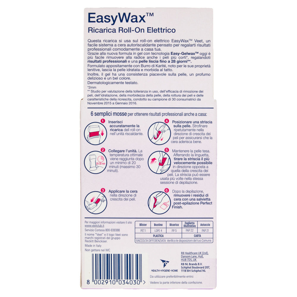 CERA KIT RICARICA ROLL ON GAMBE E BRACCIA VEET +12STRISCE+4SALVIETTE PZ 1 - 1