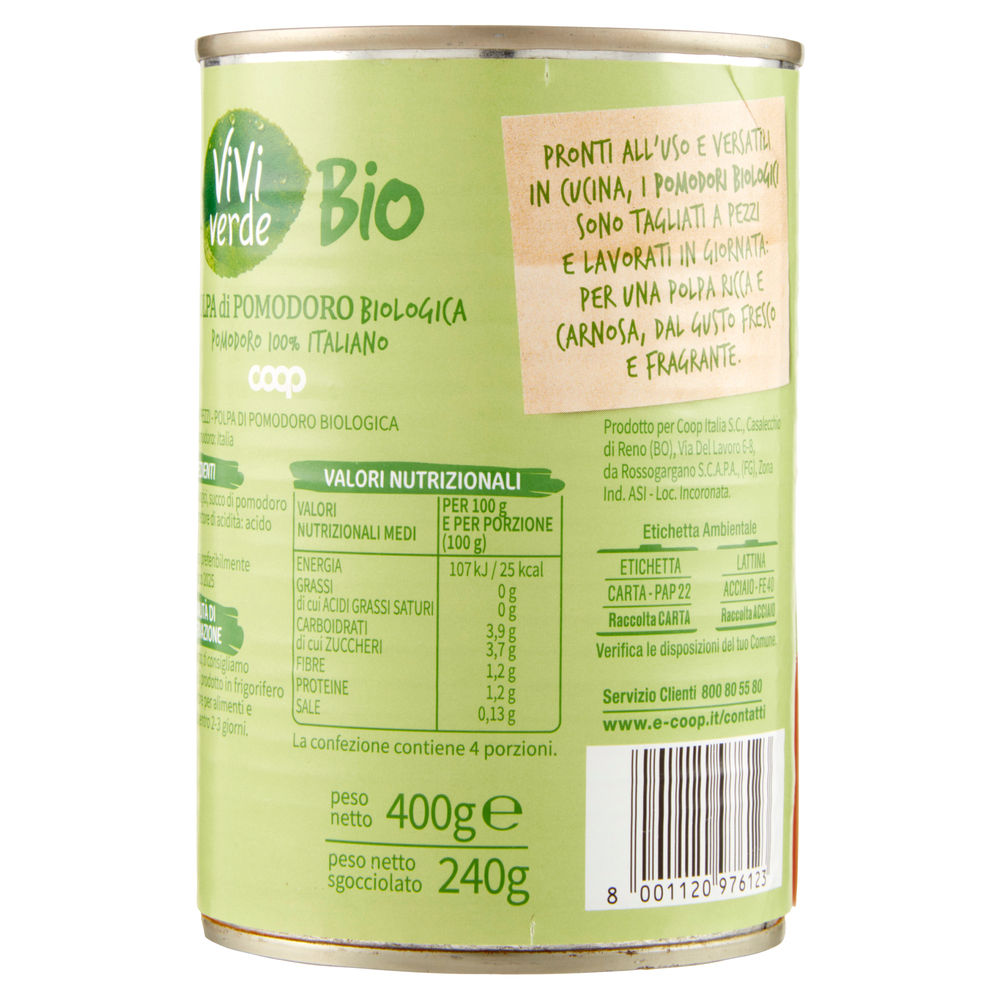 POLPA DI POMODORO VIVI VERDE BIO COOP LATTINA G 400 - 3