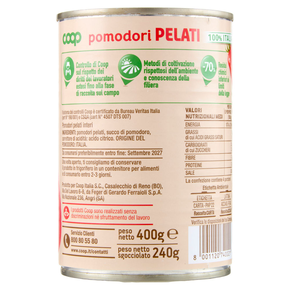 POMODORI PELATI ORIGINE COOP BARATTOLO G 400 - 28