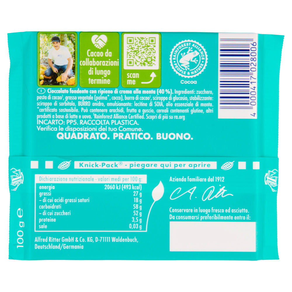 TAVOLETTA CIOCCOLATO ALLA MENTA RITTER SPORT G 100 - 1