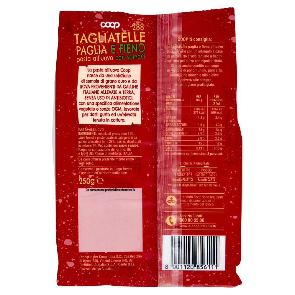 TAGLIATELLE UOVO PAGLIA E FIENO N.288 COOP S/USO DI ANTIBIOTICI VASS. G250 - 1