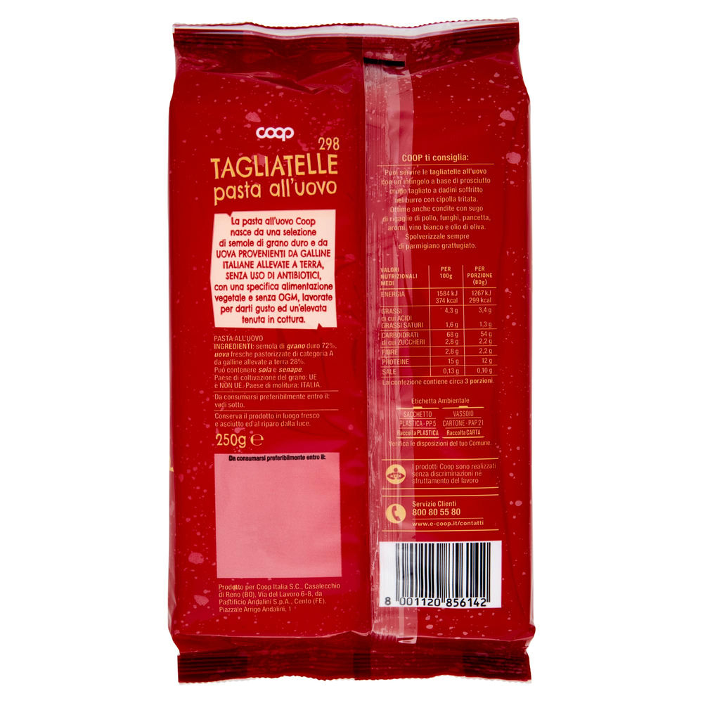 TAGLIATELLE UOVO N.298 COOP S/USO DI ANTIBIOTICI VASC.G 250 - 1