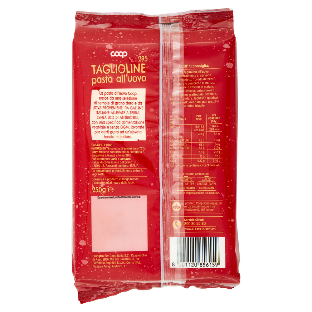 TAGLIOLINE FINI ALL'UOVO N.295 COOP SENZA USO DI ANTIBIOTICI VASCHETTA G 250 - 1