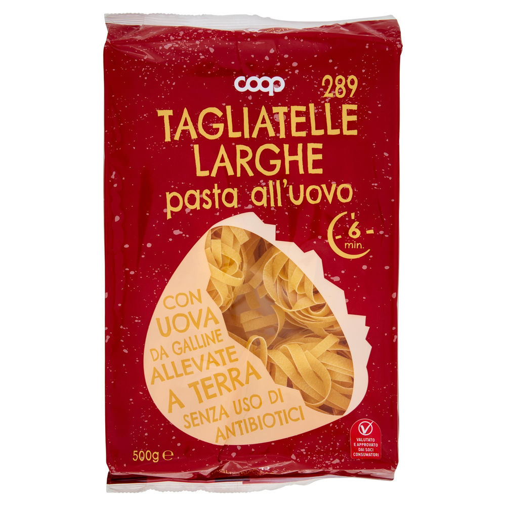 Tagliatelle uovo larghe nidi n.289 coop s/uso di antibiotici vass. g .500