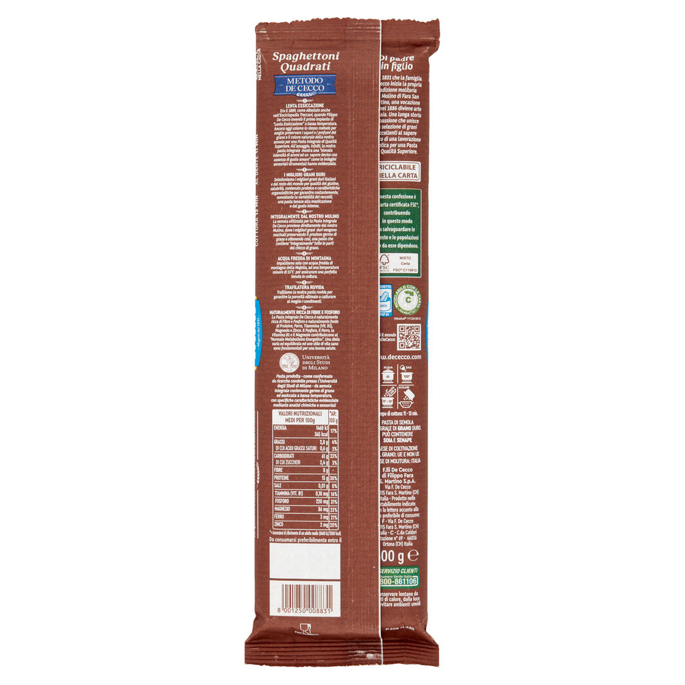SPAGHETTONI QUADRATI N°413 INTEGRALI  DE CECCO SCATOLA G 500 - 1