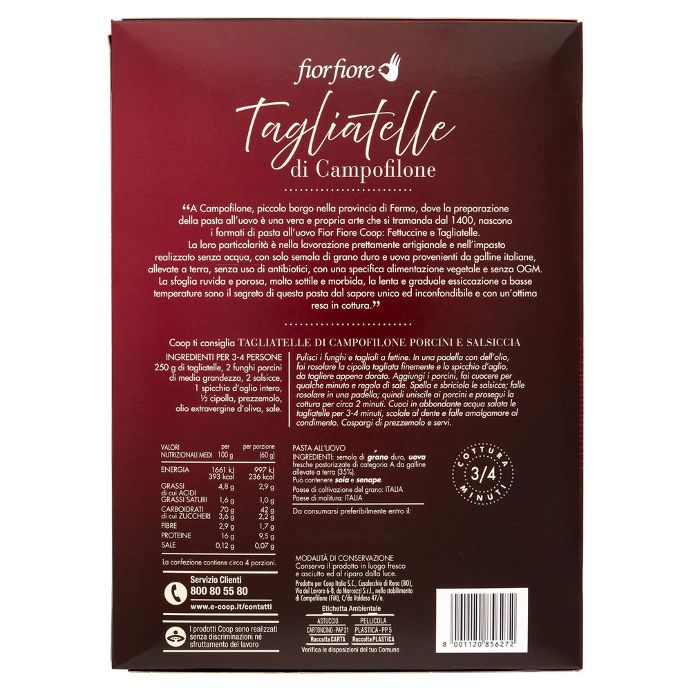TAGLIATELLE UOVO CAMPOFILONE FIOR FIORE COOP S/ANTIBIOTICI G250 - 1