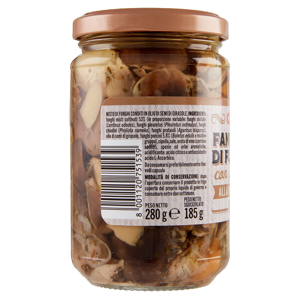 FANTASIA DI FUNGHI CON PORCINI IN OLIO DI GIRASOLE COOP VASO VETRO G 280 - 3