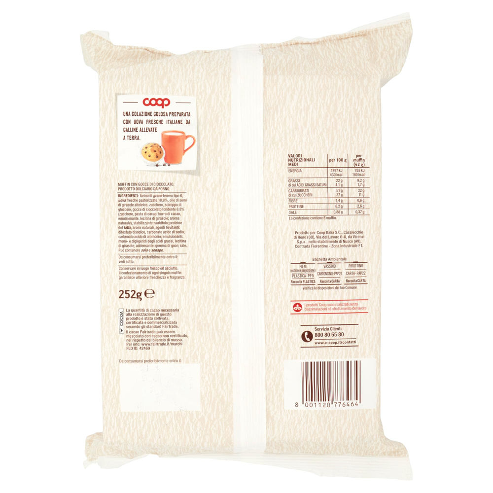 MUFFIN CLASSICO CON GOCCE DI CIOCCOLATO COOP FLOW-PACK G 252 - 2